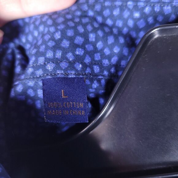 David Donahue Shirt Mens Large Blue Printed Cotton - Picture 10 of 11
